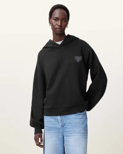 Allsaints Lover Rihan Embroidered Hoodie In Black