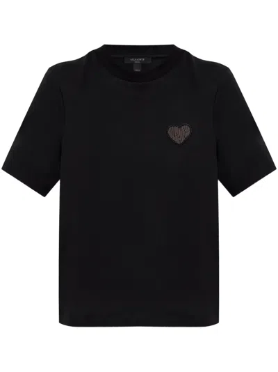 Allsaints Womens Black Lover Lisa Embroidered Cotton-jersey T-shirt