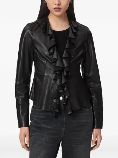 Allsaints Luana Ruffled Leather Jacket In Black
