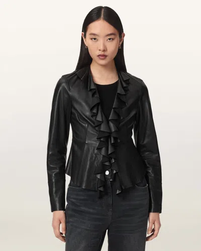 Allsaints Luana Slim Fit Pleated Leather Shirt In Black