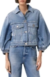 Allsaints Luca Balloon Sleeve Denim Trucker Jacket In Blue