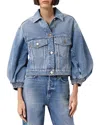 Allsaints Luca Balloon Sleeve Denim Trucker Jacket In Blue