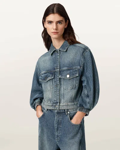 Allsaints Luca Stripe Jean Jacket In Titan Blue