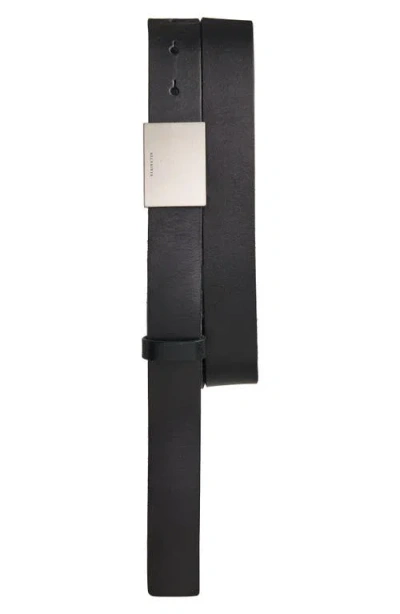 Allsaints Lucas Plate Buckle Leather Belt In Black
