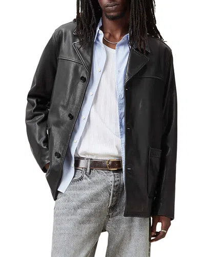 Allsaints Lucas Regular Fit Leather Coat In Black