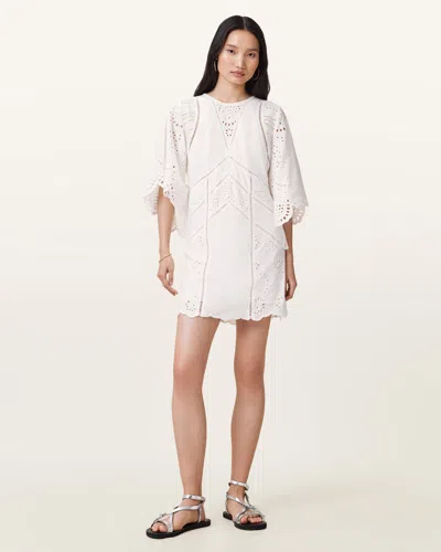 Allsaints Luci Broderie Mini Dress In Snow White