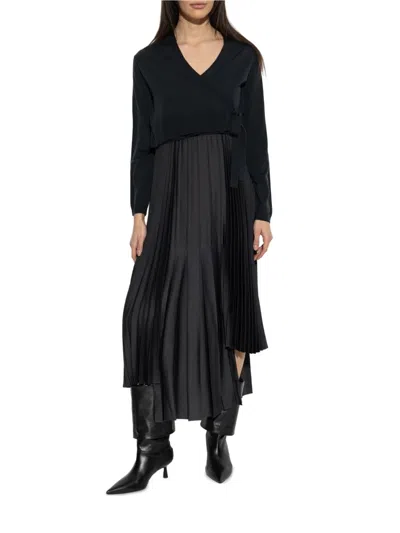 Allsaints Lucille Pleated Asymmetric Dress In Black