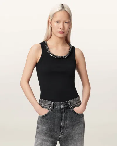 Allsaints Lucy Sleeveless Slim Fit Ribbed Tank Top In Black