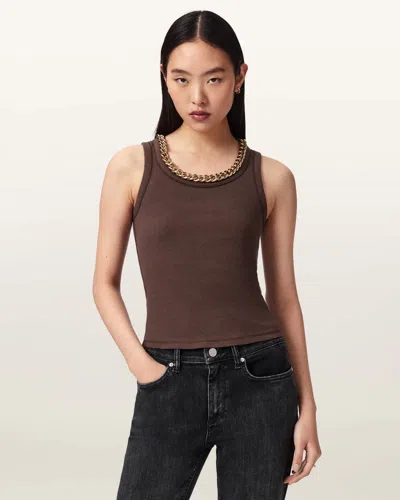 Allsaints Lucy Sleeveless Slim Fit Ribbed Tank Top In Brown