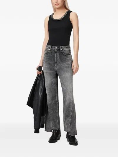 Allsaints Lucy Chain Embellished Rib Knit Cotton Blend Tank In Black
