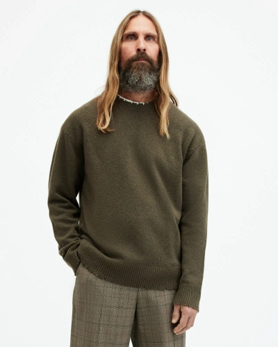 Allsaints Luka Recycled Distressed Crew Neck Jumper In Haze Green
