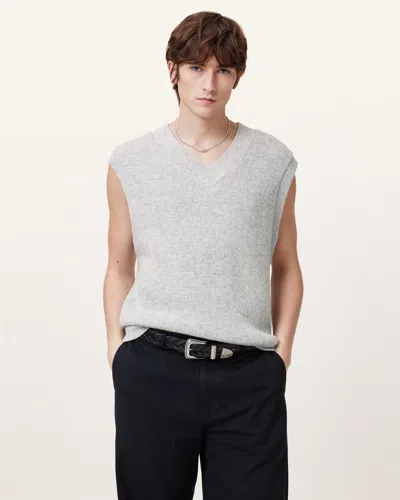 Allsaints Lukas Sleeveless Knitted Tank Top In Light Grey Marl