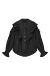 Allsaints Lulu Ruffle Ruched Cotton Button-up Shirt In Black
