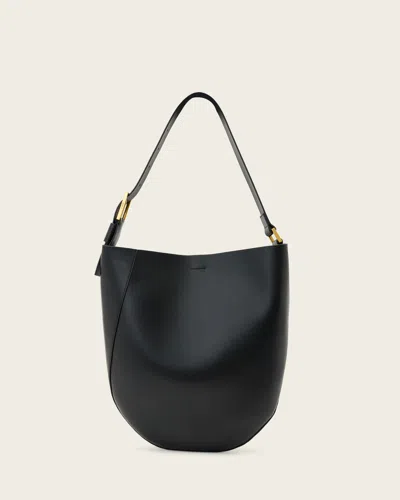 Allsaints Luna Leather Hobo Shoulder Bag In Black