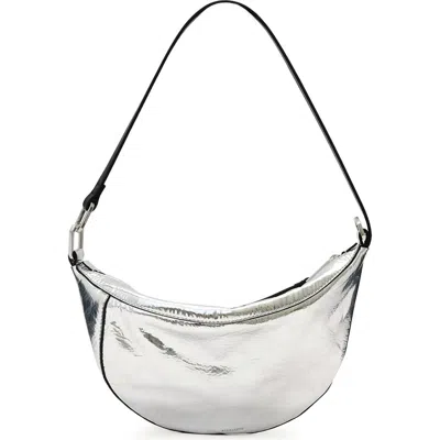 Allsaints Luna Micro Metallic Lambskin Leather Bag In Silver