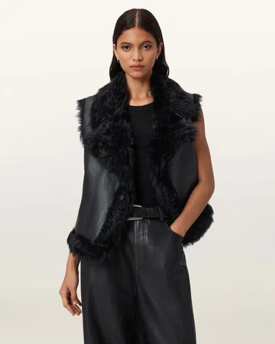 Allsaints Luna Shearling Reversible Gilet In Black