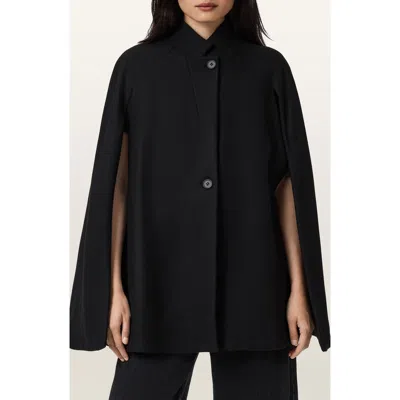 Allsaints Womens Lunis Cape Stand-collar Wool And Cashmere-blend Coat Black