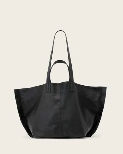 Allsaints Lutece Leather Tote Bag In Black