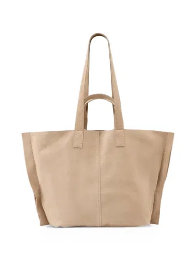Allsaints Lutece Suede-finish Panelled Tote Bag In Neutral