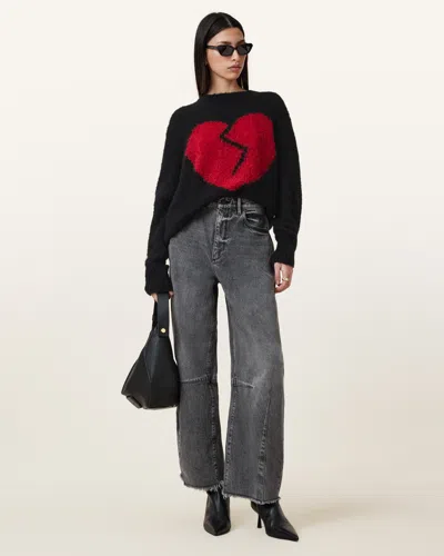 Allsaints Luv Heart Intarsia Jumper In Black/red