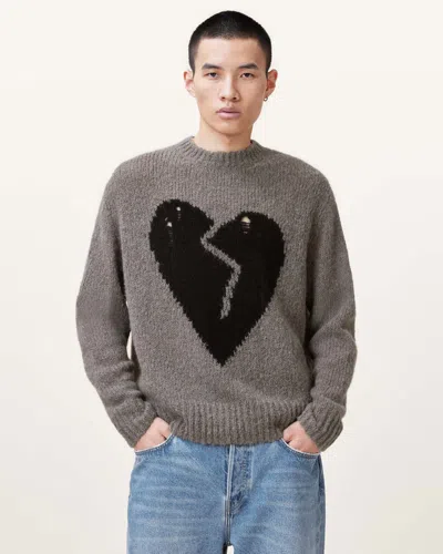 Allsaints Luv Heart Oversized Knitted Jumper In Gunmetal Grey