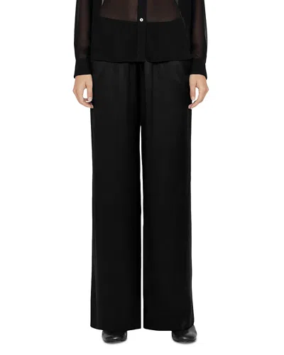 Allsaints Lycia Satin Crepe Wide Leg Pants In Black