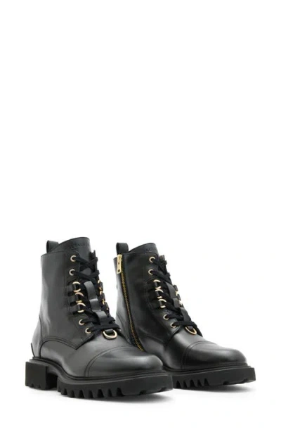 Allsaints Lydia Cap Toe Combat Boot In Black