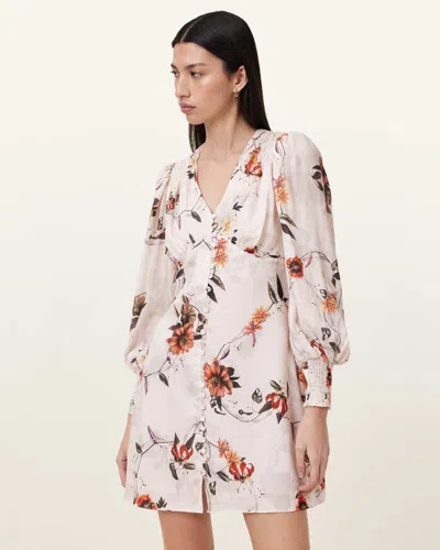 Allsaints Lyocell Auden Floral Mini Dress In Pink