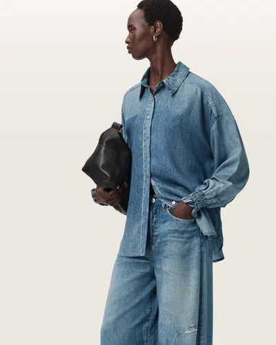Allsaints Lyocell Charli Illusion Of Denim Long Sleeve Shirt In Purple