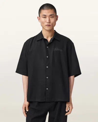 Allsaints Lyocell Circe Oversized Short Sleeve Shirt In Black