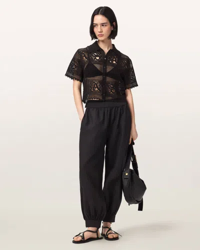 Allsaints Harrie Linen Blend Baggy Fit Pants In Black