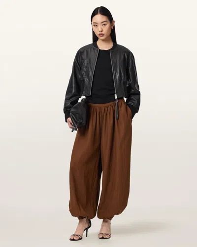 Allsaints Harrie Linen Blend Baggy Fit Pants In Brown