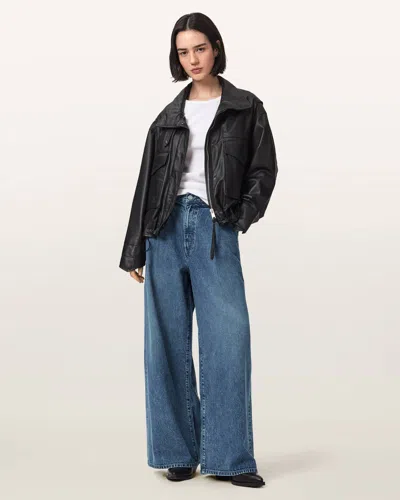 Allsaints Lyocell Haze Wide Leg Pleated Jeans In Black