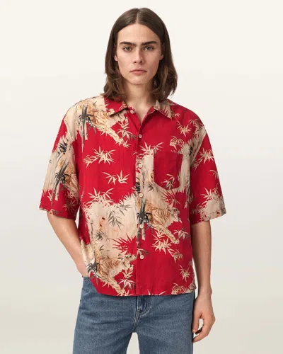 Allsaints Lyocell Kingdom Oversized Short Sleeve Shirt In Red