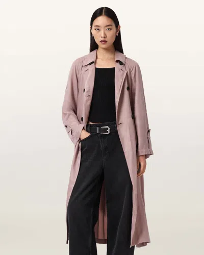 Allsaints Lyocell Lizie Double Breasted Trench Coat In Pink