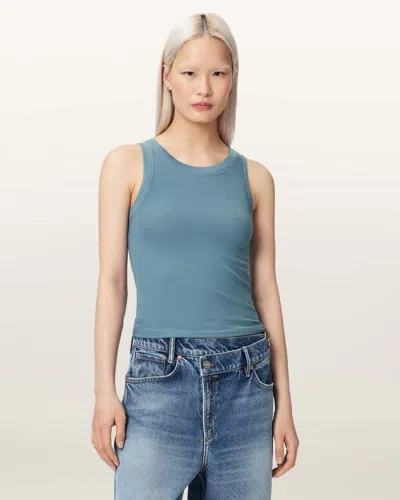 Allsaints Lyocell Rina Crew Neck Sleeveless Tank Top In Blue