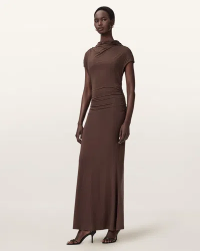 Allsaints Lyocell Selena Bodycon Maxi Dress In Brown