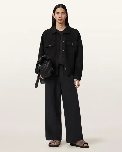 Allsaints Lyocell/linen Korten Loose Fit Linen Blend Trousers In Black