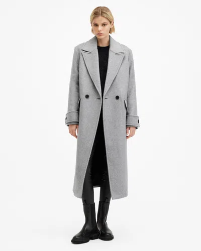 Allsaints Mabel Double Breasted Oversized Coat In Ultimate Grey