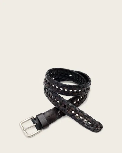 Allsaints Mac Woven Leather Belt In Black