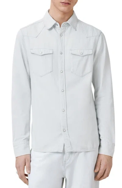 Allsaints Macgowan Cotton Denim Snap-up Western Shirt In Bleach White