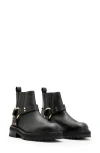 Allsaints Maddie Lug Sole Biker Boot In Black/warm Brass