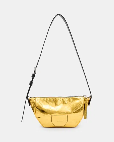 Allsaints Madea Leather Crossbody Bag In Warm Gold