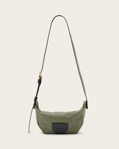 Allsaints Madea Snake Effect Leather Crossbody Bag In Military Green