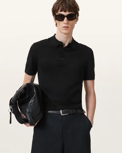 Allsaints Maes Merino Short Sleeve Polo Shirt In Black