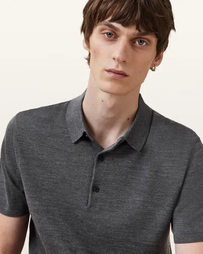 Allsaints Maes Merino Short Sleeve Polo Shirt In Monument Grey