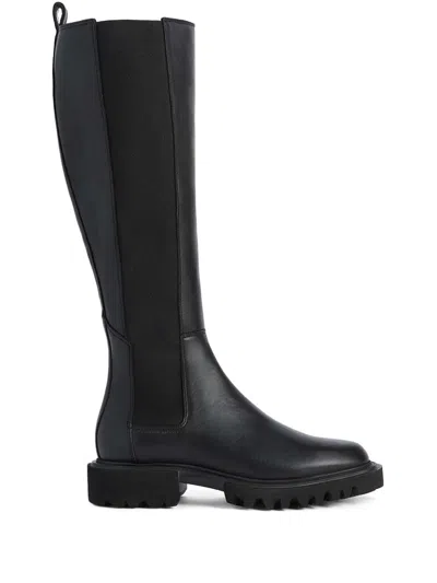 Allsaints Monica Knee High Leather Boots In Black