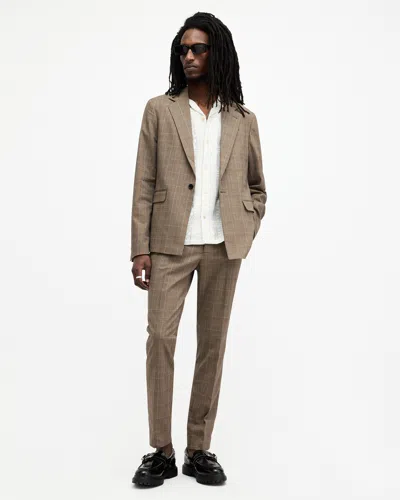 Allsaints Maffrett Checked Skinny Fit Blazer In Stone Taupe