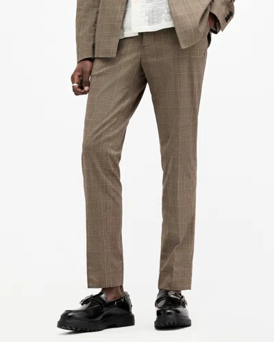 Allsaints Maffrett Checked Skinny Fit Trousers In Stone Taupe