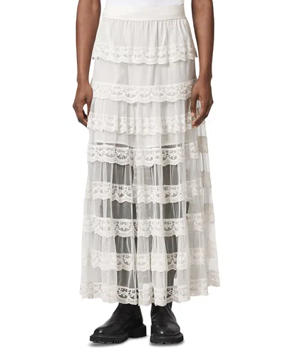 Allsaints Maggie Lace Trim Tiered Skirt In Multi